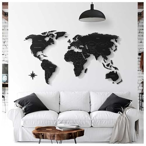 #Mapa-Múndi MDF Ultra c/Nome e Divisão Países + Espaçadores (Efeito Flutuante) + 150 Pins Adesivos (
