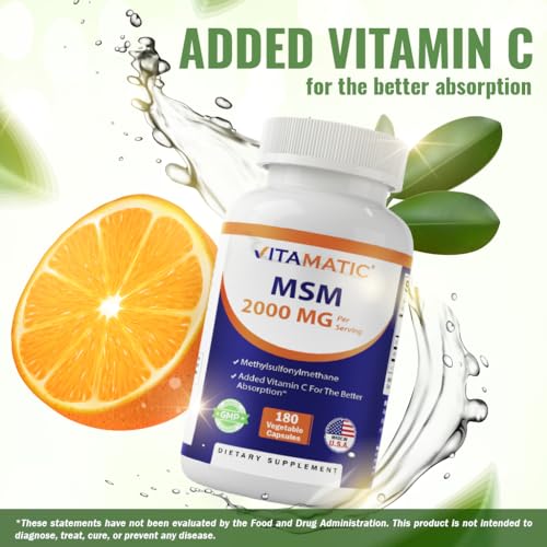 image for Vitamatic MSM 2000 mg with Vitamin C 75mg per Serving - 180 Veg Capsul