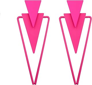 Pink Earrings for Women Teen Girls,Trendy Hot Pink Love Heart Rhombus Triangle Dangle Drop Earrings Simple Unique Pink Geometric Earrings Jewelry Gifts