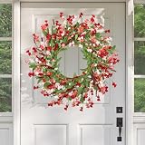 Artgar Front Door Wreath 24 Inch Spring/Summer Wreaths for Front Door, Front Door Wreaths for All Seasons for Indoor Outdoor Home Office Wall Window Wedding Farmhouse Decor (Red Pink)