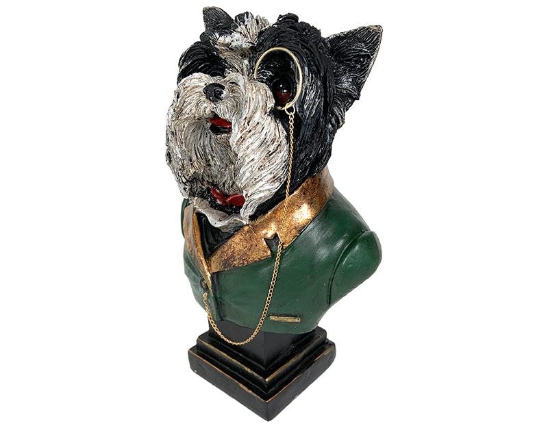 Statue Buste Chien Monocle 17x12x25cm