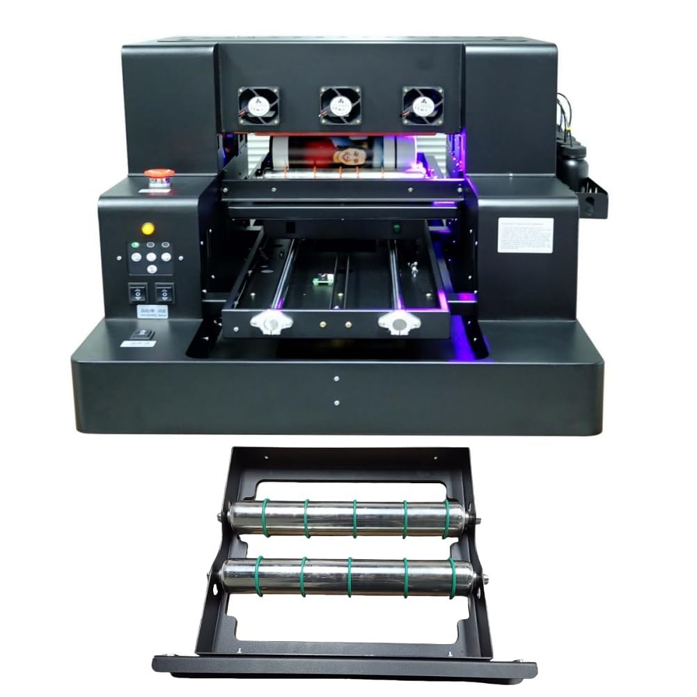 Stampante UV A3 UV Led Flatbed Stampante Multifunzione UV Printer Getto D'inchiostro Portatile USB 1440 x 1440 dpi 220V Con Rotazione per Bottiglie/Carta/Custodia del telefono/Plastica/PVC/Legno/UVDTF
