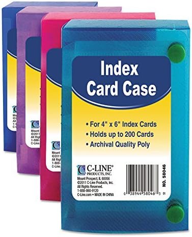 Index Card Case, Holds 200 4" x 6" Cards, Polypropylene, Assorted, 6 Packs