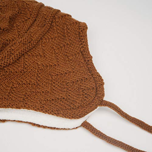 Connectyle Kid's Beanie Hat with Earflap Knit Warm Winter Hat for Boys Girls Acrylic Beanies Cap Pompom Hat L Brown - Thumbnail 4