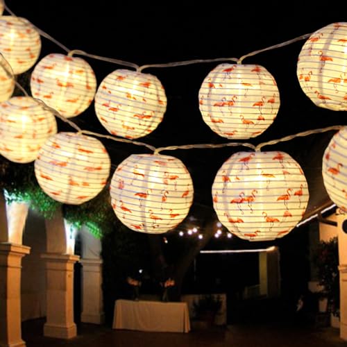 Bright Zeal Guirnalda de luces LED redondas de Navidad de 20 pies de largo para exteriores, funciona con pilas, 2 luces de flamenco de 10 pies, linternas decorativas al aire libre para bodas, fiestas,