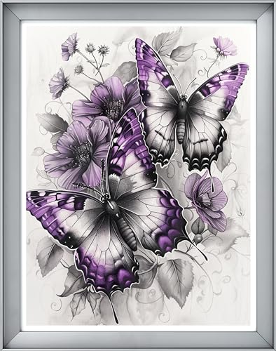 Image of Leczany Cross Stitch Stamped Kits for Adults Beginners Patterns Craft Kit Needlepoint Full Range of DIY Embroidery Kits Starter 11CT 3 Strands | Purple Butterfly 15.8x20.9 inches