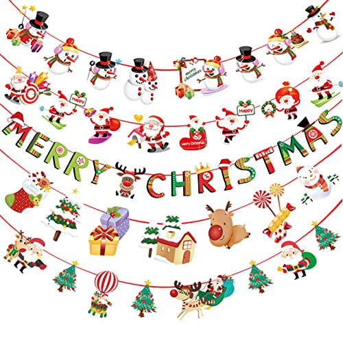Dfuqanb 5 Pieza Guirnalda Navidad Banner, Navidad Banner Decoración, Guirnaldas Navidad Banderas, Pancartas navideñas con Papá Noel, Pancartas de Feliz Navidad, para Navidad Cover