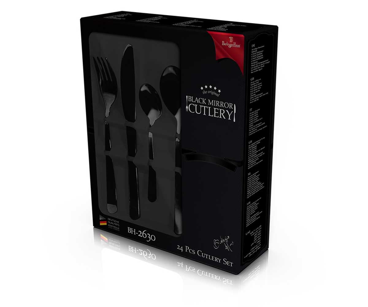 BerlingerHaus Juego de cubiertos de 24 piezas acero inoxidable negro brillante