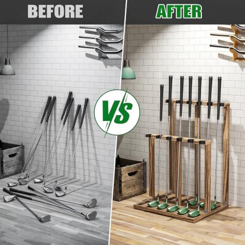 Double Layer Wooden Golf Club Organizer Rack, Vertical Golf Club Holder Stand, Freestanding Golf Equipment Storage & Display Rack for Home, Garage, Office, Golf Clubhouse, Golf Accessory for Golfers - image 6