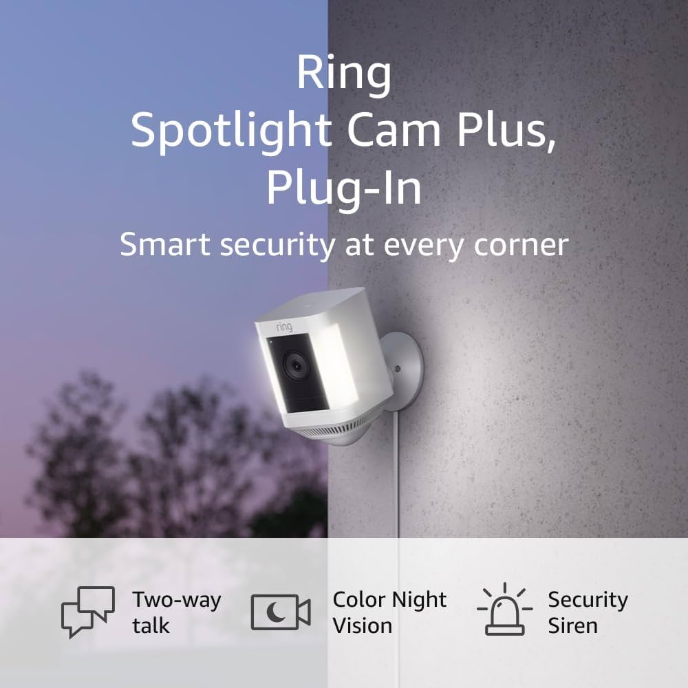リング スポットライト 自動 センサー ライト サイレン 機能 搭載 モデル Ring Spotlight Cam Plus, Battery ブラック - センサーライト