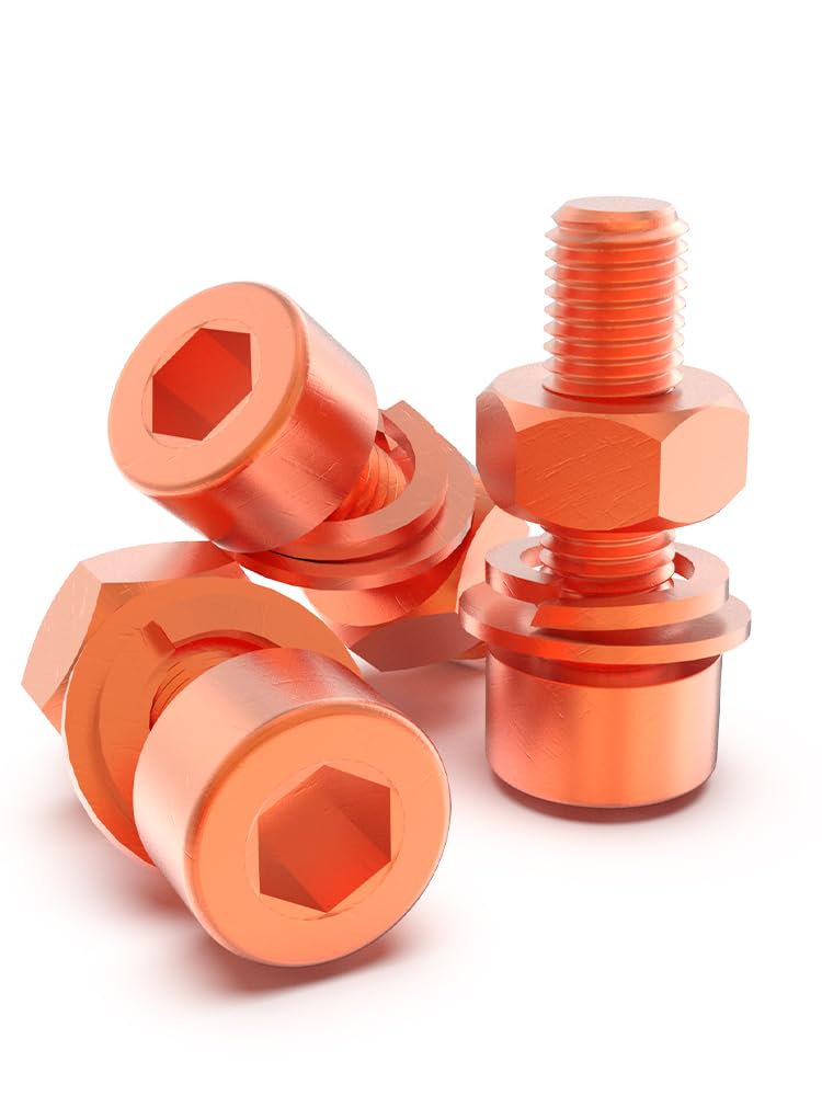 HSCRSTAR T2 M3-M8 Red Copper Hexagon Socket Head Cap Screw Cup-Shaped Head Cap Red Copper Screw Nut Washer Spring Washer Combination (M8 2sets, 30mm)