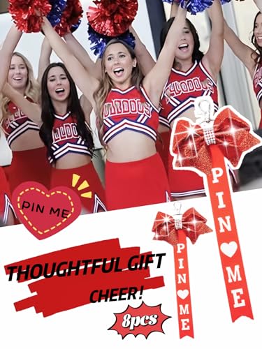 Image of Cheer Pin Me Ribbon Cheerleader Pin Me Bow Cheer Bow Keychain with Rhinestones Cheerleading Sports Accessory Gift
