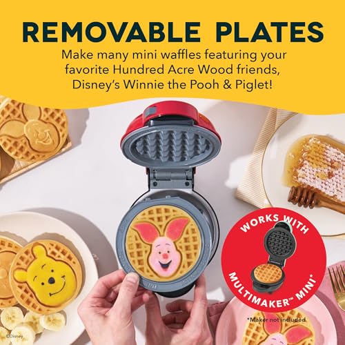 Image of Disney Dash MultiMaker Mini System Removable Plate Set - Ceramic Coating Replacement Plates for Waffle Breakfast - Waffle Maker Not Included - 4-Inch - 2-Pack - Winnie the Pooh & Piglet
