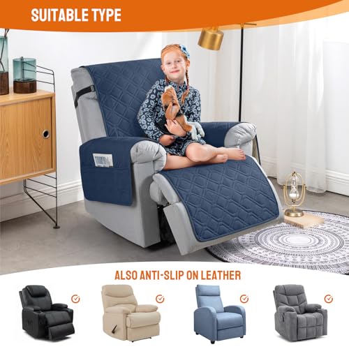 Image of VANSOFY 100% Waterproof Recliner Chair Covers, Recliner Cover Non-Slip Dog Chair Cover Furniture Protector Washable Slipcover with Pocket, Elastic Straps for Pets, Dogs(Navy Blue, 23.6 inch)
