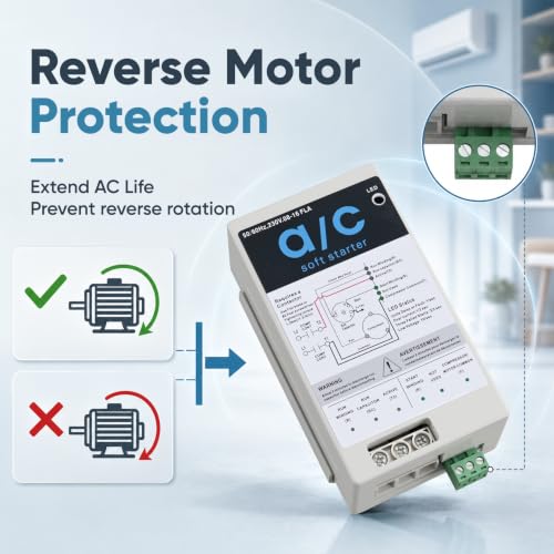 Kit de arranque suave AC 08-16A para aire acondicionado HVAC 1.75-3.5 Ton 230V, reduce corriente de arranque en 70% con protección de inversión del motor, módulo de arranque suave silencioso para hogar, RV, camper miniatura 4