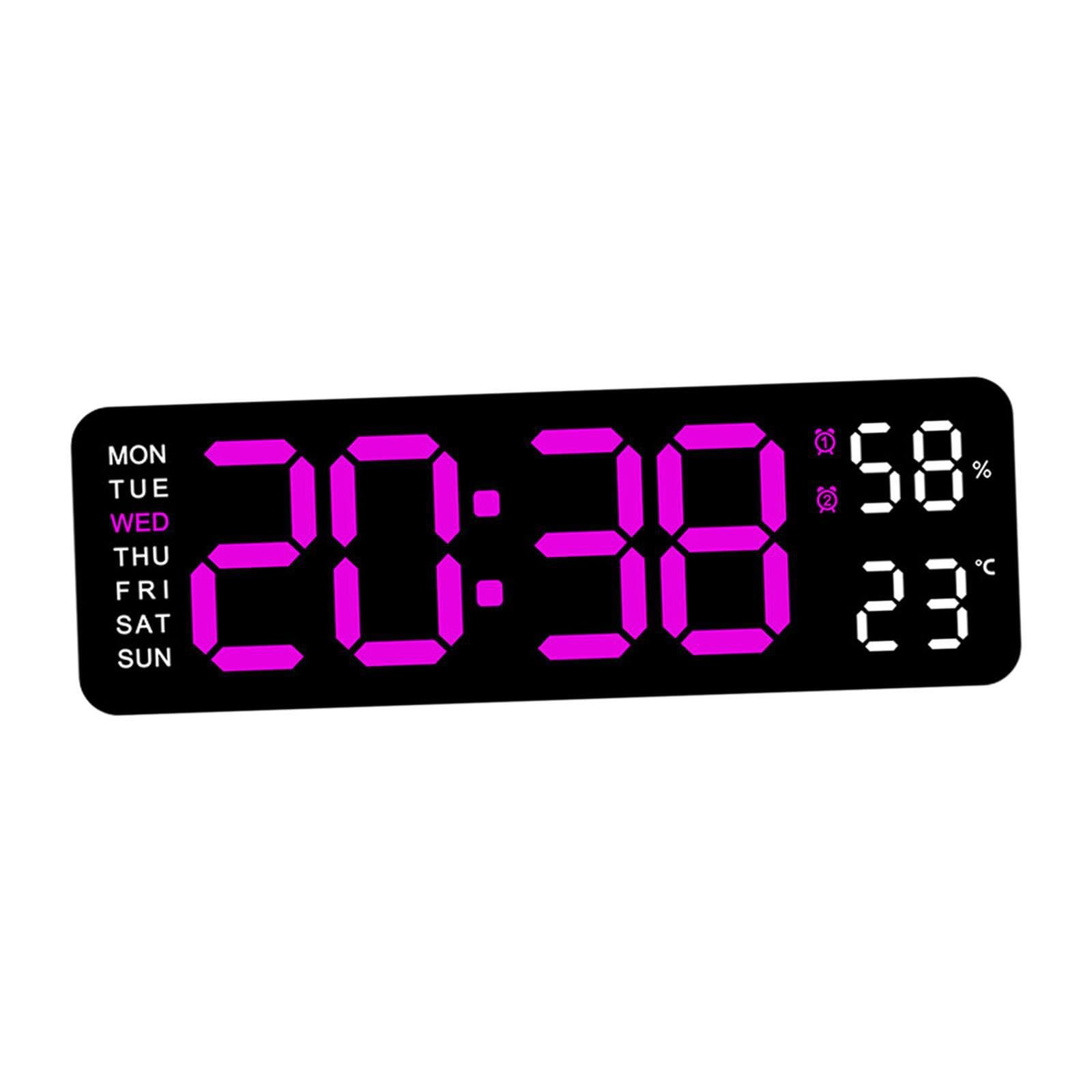 LIXSAZSE Multi Function Digital Wall Clock Displaying Week Time And Humidity Adjusts Brightness Modern Kitchen Style Digital Wall Clock Large Display With, rose red light black, 22.8x3.5x7.5cm