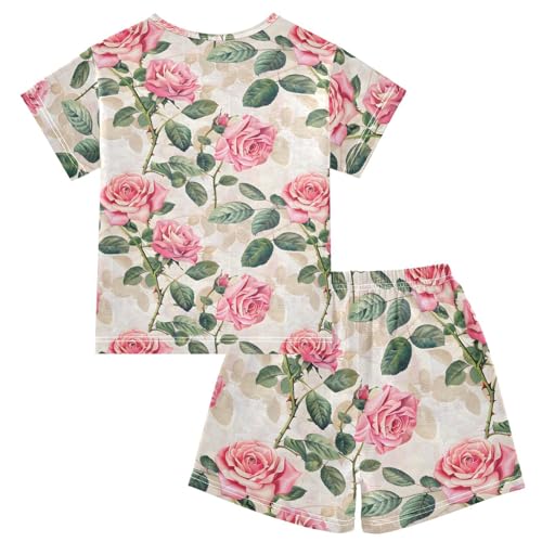 ALAZA Rose Flower Vintage Floral Pajamas Short Sleeve 2 Piece Sleepwear Top and Bottom Pajama Set Unisex2