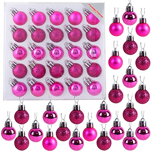 Christmas Concepts® Confezione da 25-25mm Mini Baubles per albero di Natale - Baubles decorati lucidi, opachi e glitterati (rosa caldo)