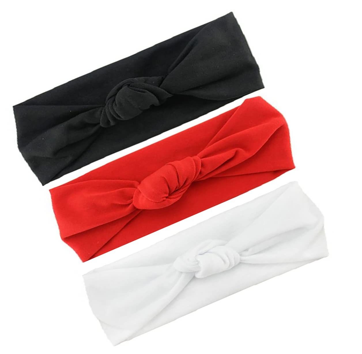 NYAMAH SALES Baby Girls Elastic Headband/Hair Newborn Toddler/Cotton Turban Knotted Hairband Red, White, Black (Pack of 3)-image-32