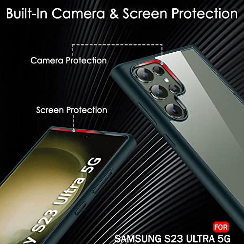 Image of TheGiftKart Ultra-Hybrid Shockproof Back Cover Case for Samsung Galaxy S23 Ultra 5G | Camera Protection Bump | Hard Cover Case for Samsung S23 Ultra (PC & TPU, Crystal Clear Back, Dark Green Sides)
