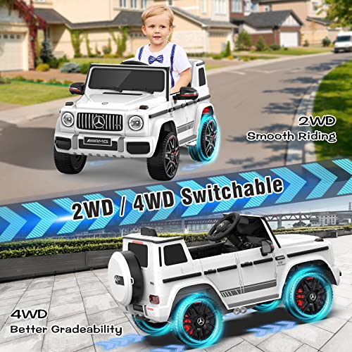 Anpabo 24V 4Wd Licensed Mercedes-Benz G63 Kids Car, Ride On Car W/Parent Remote Control, 4Wd/2Wd Switchable, Real-Time Battery Level, Led Headlight & Music Player, Ideal Electric Car For Kids, White #TOP1
