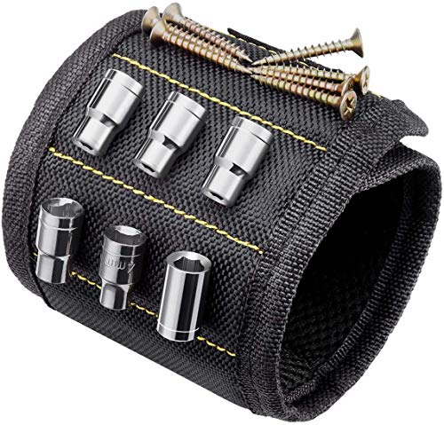 Bracelet magnétique avec 15 aimants réglables magnétique pour fixer des vis, clous et boulons pour homme et machine (NOIR 15 AIMANTS) Cover