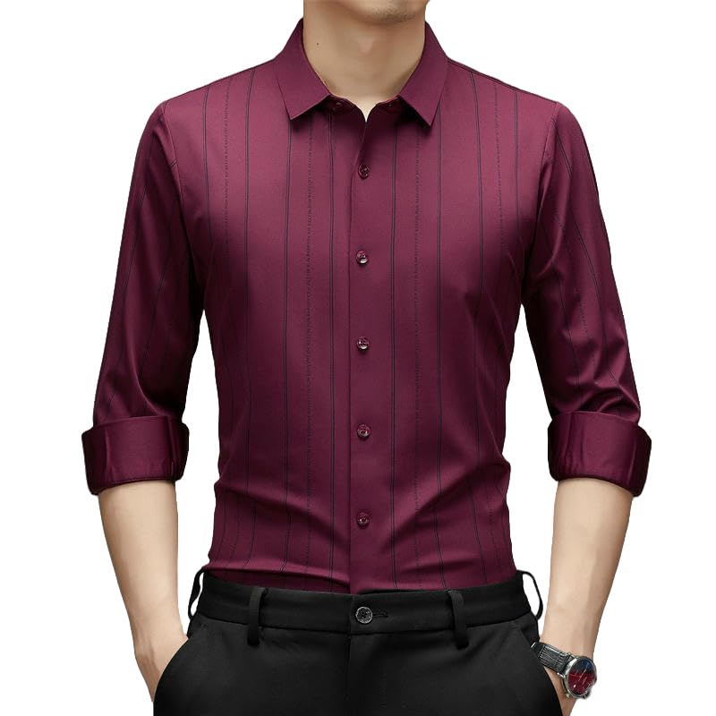 Chemise drapée haut de gamme sans couture à rayures pour homme