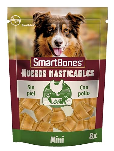 SmartBones Huesos Masticables Mini - Snack masticable con sabor pollo y con verduras para perros pequeños, huesos de textura blanda, sin cuero crudo, 8 piezas