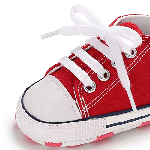 Baby Boys Girls Star High Top Sneaker Soft Anti-Slip Sole Newborn Infant First Walkers Canvas Denim Shoes (11Cm, A-Red, 0_Months) #TOP4