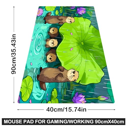 Image of Nuxovilar Professional Large Mouse Pad & Computer Game Mouse Mat (35.4x15.7IN, Otters Under Lotus Leaf Art) (90 * 40cm Otters & Lotus Leaf)