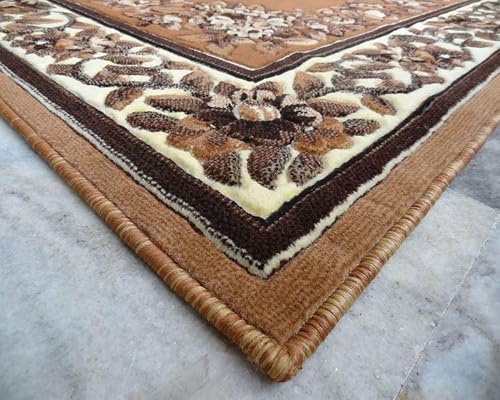 Image of Soft Premium Gold Carpet 6x8 ft - Washable, Anti-Skid, Fade-Resistant Acrylic Rug for Living Room, Hall, Bedroom, Modern Decor