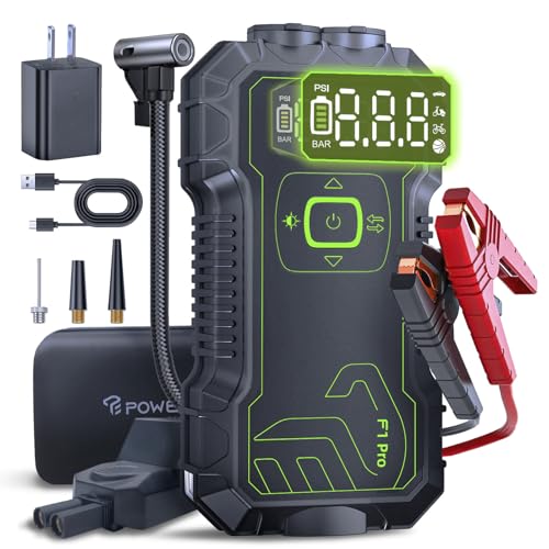 Powerfar Car Battery Jump Starter with Air Compressor 160PSI,4500A Portable Jump Starter Battery Pack (9L Gas/8L Diesel),12V Starter Jump Box,Type C Fast Charging,Jumper Cable,180° Lights