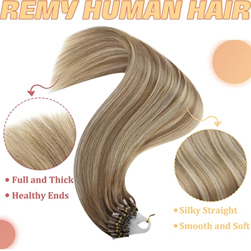 YoungSee Micro Loop Hair Extensions Ombre 24 inch Micro Bead Hair Extensions Ombre Light Brown to Blonde Human Hair Micro Ring Extension for Holiday Long Straight 50s/50g Cold Fusion - Image 4