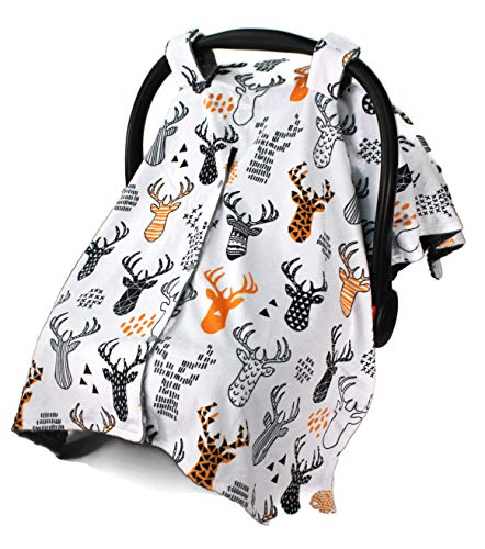 Image of Top Tots Deluxe Baby Car Seat Canopy Cover, Deer Heads, Minky Dot, Orange