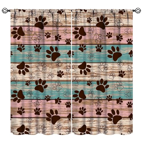 Dog Paw Print Curtains, Blackout, 2 Panels, 42x45 Inches