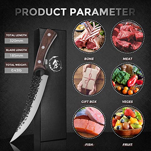 Purple Dragon 7 Inch Boning Knife Hand Forged Fillet Knife Full Tang Chef Knife Meat Vegetable Cleaver High Carbon Steel Kitchen Knife For Fish Meat Deboning With Gift Box For Home Kitchen Restaurant #TOP6