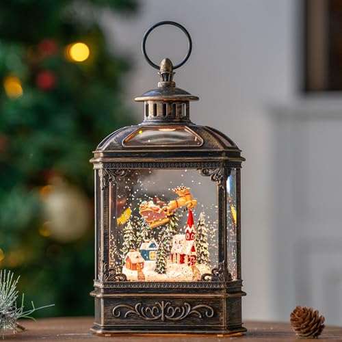 Qualdout AULT24003-1 Christmas Snow Globe Swirling Glittering Lantern Santa Flying cover