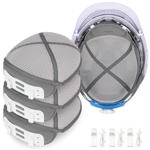 [3 Pack] Hard Hat Liner Sweatband Clip-On Cooling Mesh Inserts for Safety Helmets Washable Reusable Sweat Absorbing Pads with Adjustable Clips for Construction Roofing & Outdoor Work