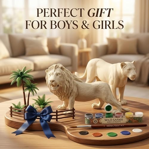 Image of Big Size Painting Animal Toys for Kids with Kit DIY Farm & Jungle Animal Toys Set 2PCS Lion, Tiger Figure Playset Toy for Boys & Girls Wild Zoo Janwar Painting Toys for Kids 3 Years