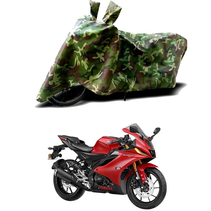Image of 100% Water Resistant Full Bike Scooty Two Wheeler Body Cover Compatible For Yamaha R15 V4 OLD /UV-Rays /Heat Protection /Birds Dropping /Scratchproof /Dust proof /Waterproof /All Varient[Green MJ]