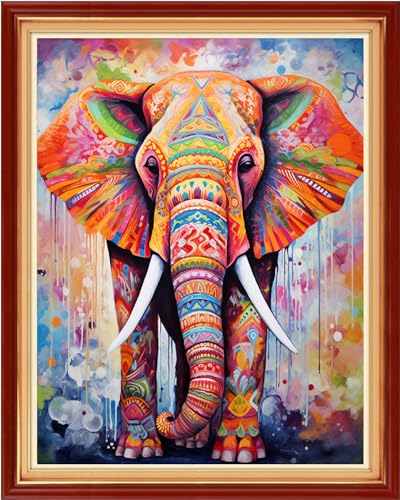 Image of Foxdiviy Stamped Cross Stitch Kits Full Range of Embroidery Needlework Starter Kits for Beginners Adults 11CT Embroidery Patterns Art Crafts DIY Needlepoint Kits- Colorful Elephant 16x20 inch