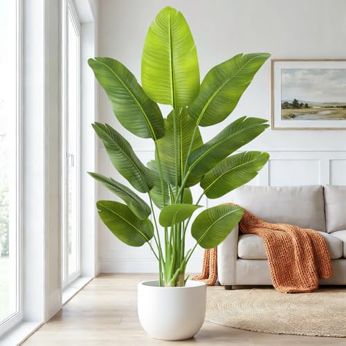 Keeplush Künstliche Paradiesvogel Pflanze groß 150cm künstliche Tropische Palme mit 10 Blättern perfekte künstliche Pflanzen im Topf für drinnen und draußen Haus Büro Garten Moderne Dekoration（1 Pack）