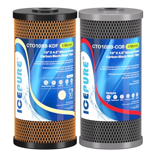 Image of ICEPURE 2-Stage 10 inch x 4.5 inch Whole House Carbon Water Filter Set, KDF Heavy Metal Removal Cartridge and Lead Removal Cartridge Replacement for WFHDC8001, CB-BB-10, FXHTC, Pack of 1