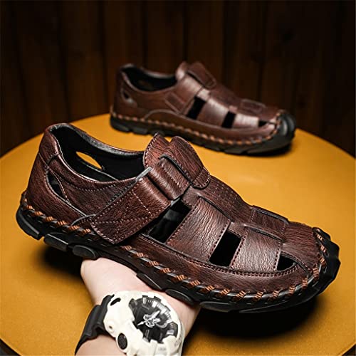 Men Casual Sandals Genuine Leather Mens Slippers Mens Leather Sandals(Dark Brown,8.5code)3