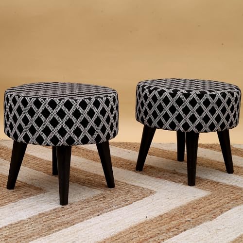Image of Stool Ottoman Pouffes for Living Room, Kitchen, Home, Office Furniture with Soft Cotton Canva Cushion Mudda Footrest Stool for Chair Sofa Bed Dressing, Decor Black (14 Inch Pack of 2)