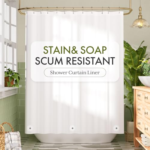 Image of Bathway Shower Curtain Liner, White Shower Curtain Liner 72x84 PEVA Waterproof Shower Curtain Liner Plastic with 3 Magnets and 12 Rustproof Metal Grommets, Lightweight Long Shower Liner for Bathroom
