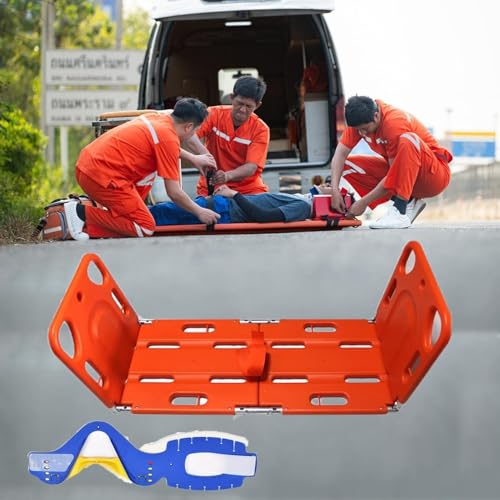 救護用担架 水上救助用ストレッチャー、折りたたみ式水上救助用ストレッチャーボード、公共プール/ベッド用ポータブル脊椎ボード、ライフガード/介護者用軽量移送バックボード(4-Fold)