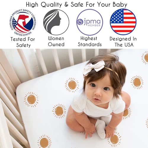 Image of Sweet Jojo Designs Fitted Baby Crib Sheets (White and Orange Boho Sun) for Girls, Infant Nursery, Toddler Room - Standard Size (Bohemian, Celestial, Sky, Desert, Sunshine, Outdoors, Nature)