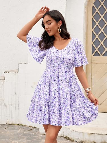 Image of UEAL Womens Cute Floral Smocked V Neck Flutter Sleeve Sundress with Pockets Casual Spring Summer Dresses for Women 2026