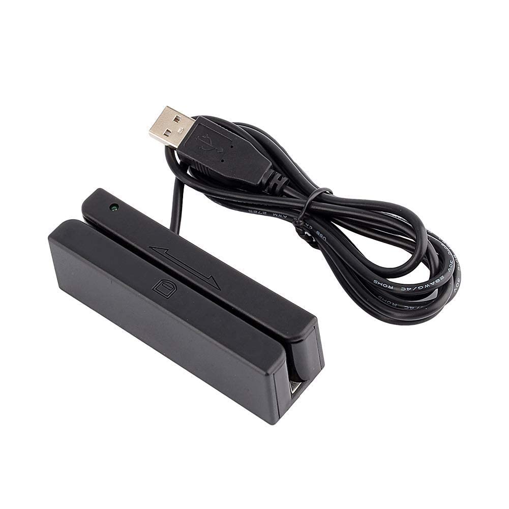 Walfront Lector de Tarjetas, Crédito Magnético con Deslizamiento USB 3 Pistas Lector de Tarjetas Hi Lo para POS Registro de Cajero Caja Registradora, Quickbook